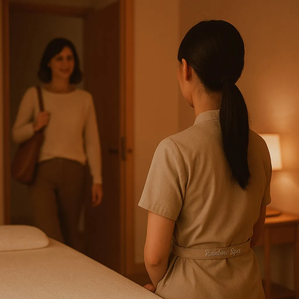 A private massage room reflecting Rainbow Spa's calm approach