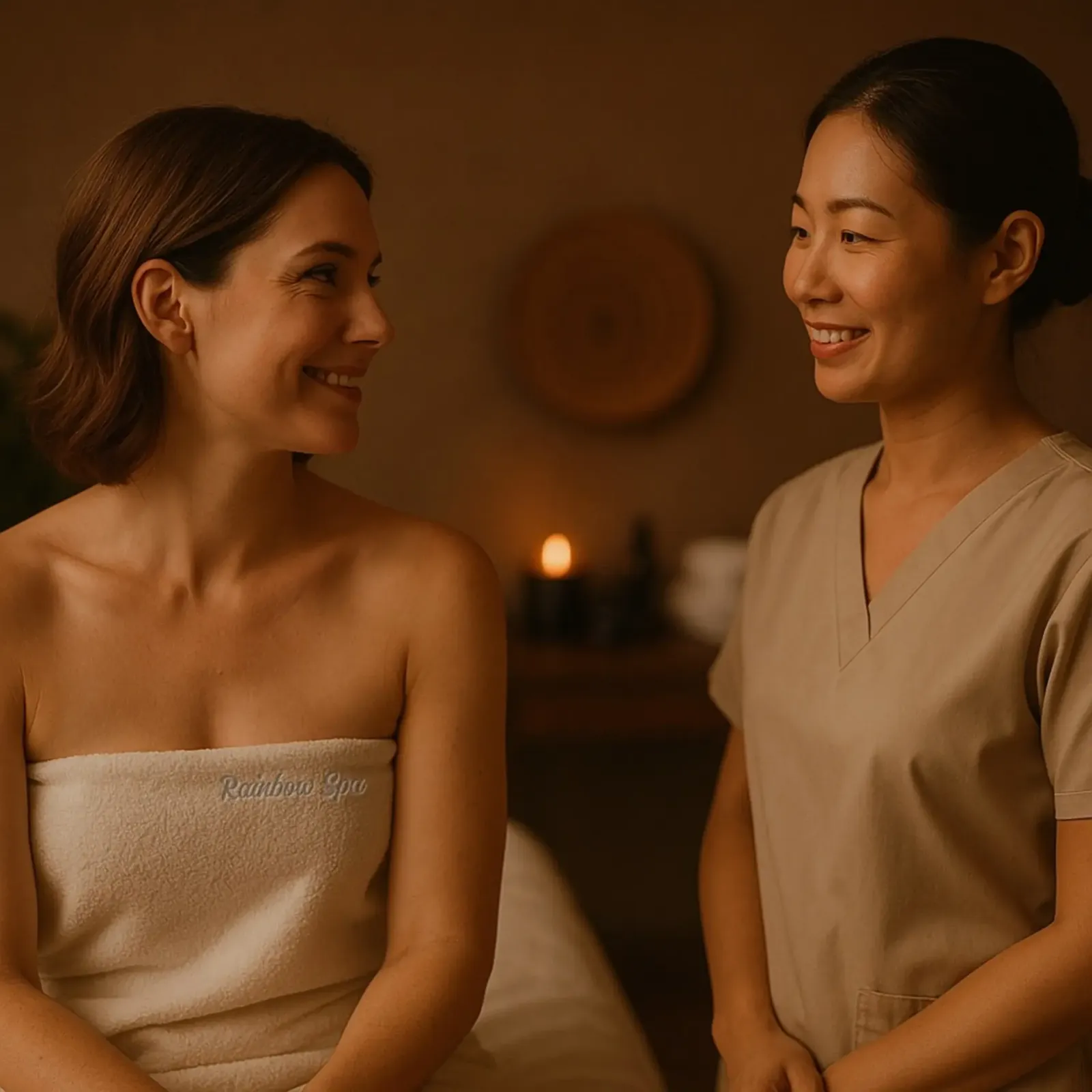 A therapist preparing a calm massage experience